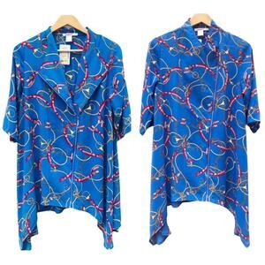 NWT Feratelli equestrian chain print asymetrical tunic oversized zipper closure